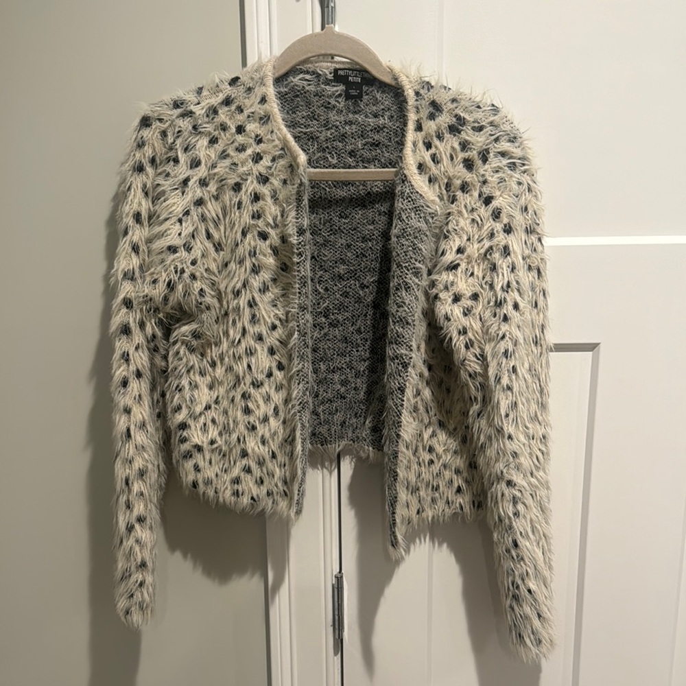 Pretty Little Thing Fuzzy Black and Cream Cardigan
